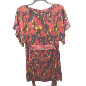 BCBGMAXAZRIA Womens Small Multicolor Short Sleeve Elastic Waist Tie Dress